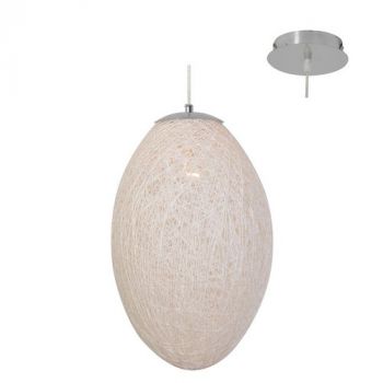 Eurolux P436 Khoi San Pendant 1LT Cane And Silk (250mm x 400mm) Cream/Chrome