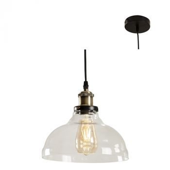 Eurolux P485 Pendant Farmhouse Clear Glass Antique Brass/Clear