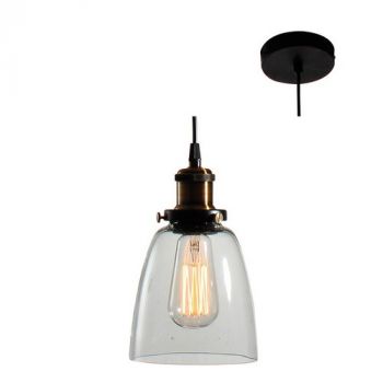 Eurolux P489 Farmhouse Pendant Clear Glass (145mm) Black/Clear