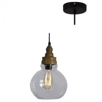 Eurolux P589 Pendant Metal And Glass Black/Brown Wood