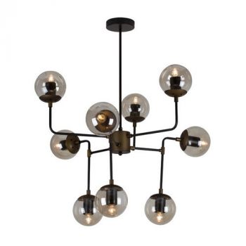 Eurolux P911B Harrington Pendant 9Lt Black And Amber Glass E27 40W Golfball Black