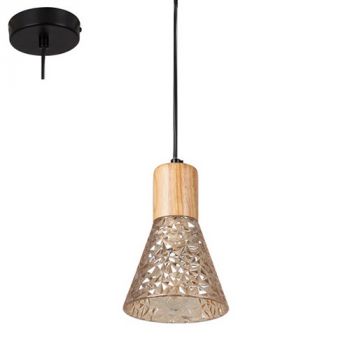 Eurolux P927AM Lucca Pendant Black And Brown Wood With Glass Amber