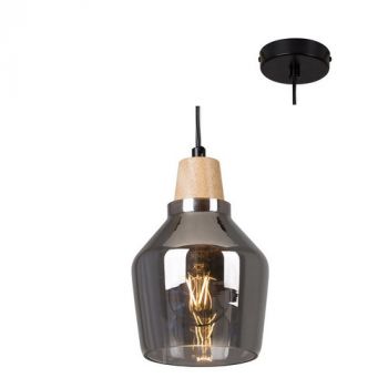 Eurolux P928SM Tallinn Pendant Black And Brown Wood With Glass Smoke