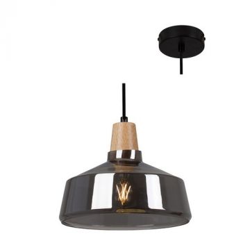 Eurolux P929SM Tallinn Pendant Black and Brown Wood With Glass Smoke