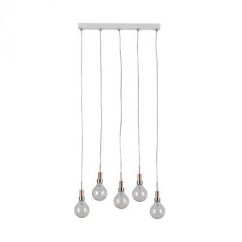 Eurolux P978CP LED Pendant 5Lt Copper With Glass Shades White And Copper