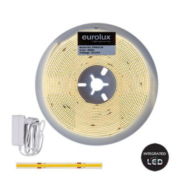 Eurolux PR902CW Cob Strip Light 5m IP20 24V 8W/M 4000K White & Yellow
