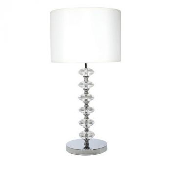 Eurolux WYN-T254 Satin Chrome With Clear Orbs And White Fabric Shade Exl 1XE27 60W Chrome