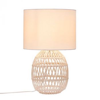 Eurolux T652W Comet 300 W Table Lamp White Woven Rattan with Fabric Shade