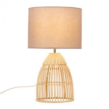 Eurolux T653N Wick Table Lamp Nature Woven Rattan with Fabric Shade