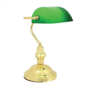Eurolux T9GNPB Lawyer'S Desk Lamp Polished Brass/Green Shade Excluding 1Xe27 60W Gls Polished Brass