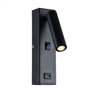 Eurolux W622B Black 50mm Wall Light with USB Black