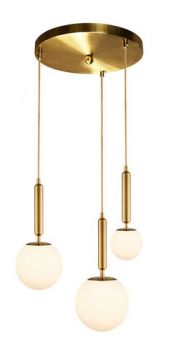 K Light 3E-KLCH-108-3/P 230v 40W E27 Fizz Pop Opal White Glass on a Plate Antique Brass and Gold Fabric Cord