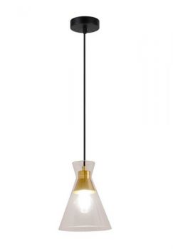 K Light 3E-KLCH-800/1 230v 40W E27 Cleopatra Glass Pendant Matt Black/Brass with Clear Glass