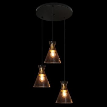 K Light 3E-KLCH-800/3P 230v 40W E27 Cleopatra Glass Pendant on a Plate Matt Black/Brass with Clear Glass