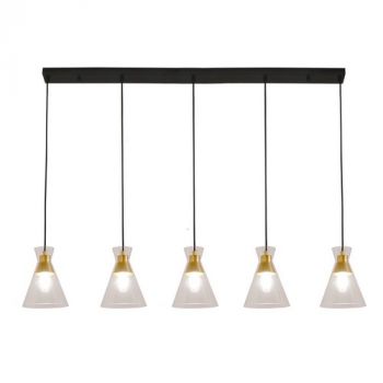 K Light 3E-KLCH-800/5B 230v 40W E27 Cleopatra Glass Pendant on a Bar Matt Black/Brass with Clear Glass