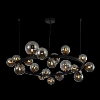 K Light A-KLCH-9225/20 230v 3W G9 LED Round Bubble Glass Pendant Black & Antique Brass with Smoke Glass