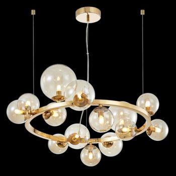 K Light A-KLCH-9226/14-2 230v 3W G9 LED Round Bubble Glass Pendant French Gold with Cognac Glass