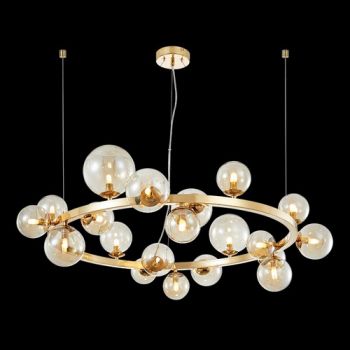 K Light A-KLCH-9226/20 230v 3W G9 LED Round Bubble Glass Pendant French Gold with Cognac Glass