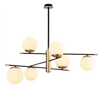 K Light A-KLCH-9275/6 230v 40W E14 Urban Chandelier Black/Satin Gold with Opal Glass
