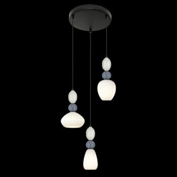 K Light A-KLCH-9570-3 230V 40W E14 Ceramic Opal/Grey Cluster Pendant with Off-White & Blue-Grey Ceramic & Opal White Glass Shade