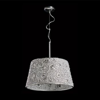 K Light A-KLCH6149 40W E14 Acrylic Shade Pendant Chrome with K5 Crystals Embedded Chrome Acrylic Shade