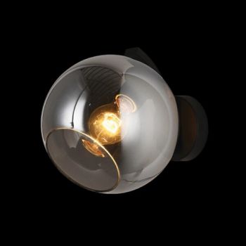 K Light A-KLW-9225/1 230v 40W E27 Bubble Glass Wall Light Black with Smoke Glass