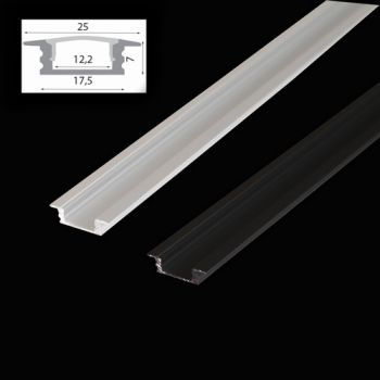 K Light AP-2507-ALUMINI, AP-2507-BLACK 1m Recessed Aluminium Profile with No Cover (Multiple Colours/Finishes)