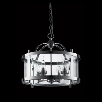 K Light B-KLCH-6010-CH Drum Shaped Glass Lantern Pendant Chrome