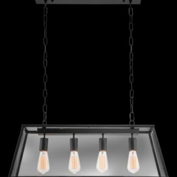 K Light CA-KLCH-1105/4 Rustic Rectangular Lantern Pendant Black with Clear Glass