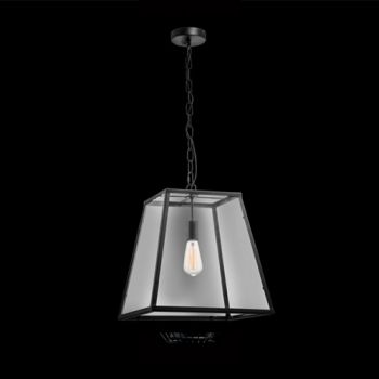 K Light CA-KLCH-1106 Large Square Rustic Lantern Pendant Black with Clear Glass