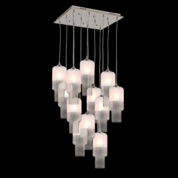 K Light CA-KLCH-3052/FR 12 Lights Cylinder Half Frosted Glass Pendant Cluster Chrome with Half Frosted Glass