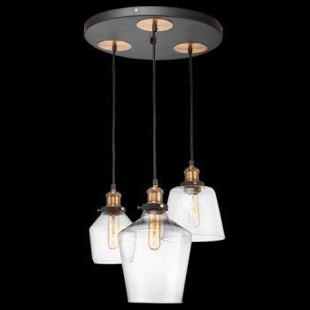 K Light CA-KLCH-320901 Brass Finish Antique Glass Cluster Pendant with Clear Glass