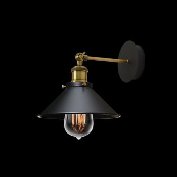 K Light CA-KLW-1124 230v 60W E27 Tall Rustic Metal Shade Wall and Reading Light Black with Antique Brass