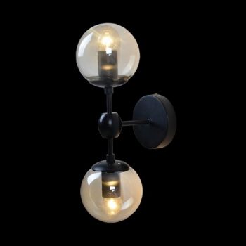 K Light CA-KLW-1127/2 Art Deco 2 Glass Ball Wall Light Black with Amber Glass