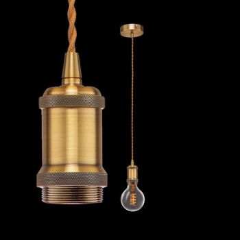 K Light DA-KLCH-T777/AB, DA-KLCH-T777/CH, DA-KLCH-T777/CO Pendant with 1.4m Twisted Fabric Cord (excl bulb) (Multiple Colours/Finishes)