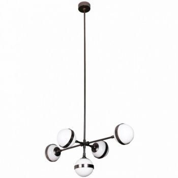 K Light DL-KLCH-9252L/5 5 Light Large Art Deco Pendant Matt Gun Metal with Opal White Glasses