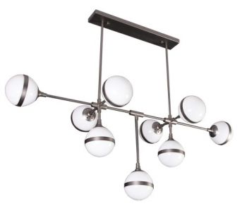 K Light DL-KLCH-9252L/9 9 Light XLarge Art Deco Pendant Matt Gun Metal with Opal White Glasses