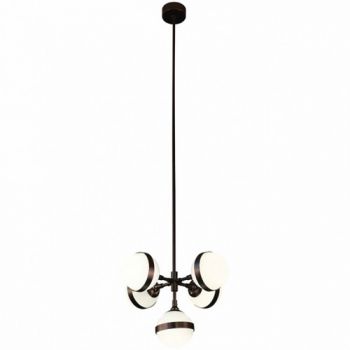 K Light DL-KLCH-9252S/5 5 Light Small Art Deco Pendant Matt Gun Metal with Opal White Glasses