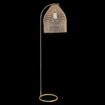 K Light E-KLT-600F 230v 40W E27 Rattan Floor Lamp with Satin Gold