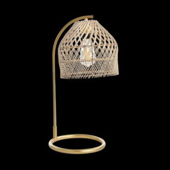 K Light E-KLT-610 230v 40W E27 Rattan Table Lamp with Satin Gold