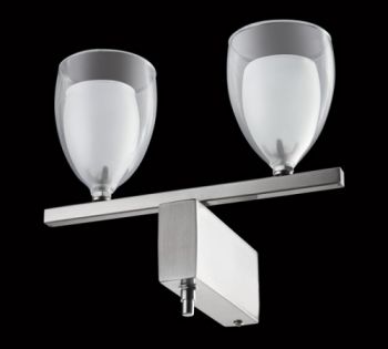 K Light F-TWINS/WH2L 20W G4 Bi-Pin Twins Double Glass Wall Light Satin Chrome with Frosted Inner and Clear Outer Glasses