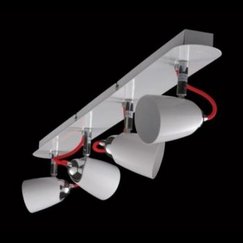 K Light FL-3090-B/4 Four Adjustable Red Cord Spot Lights on Bar White