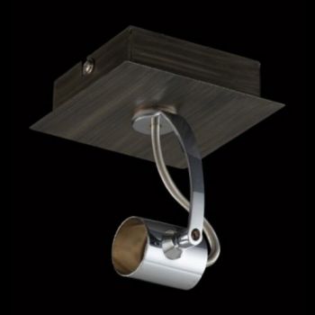K Light FL-5351/1 Single Adjustable Chrome and Wood Finish Spot Light on Plate Chrome