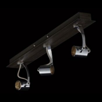 K Light FL-5351-B/3 Three Adjustable Chrome and Wood Finish Spot Light on Bar Chrome