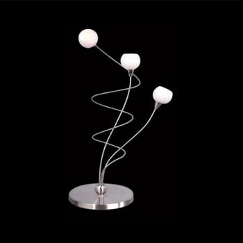 K Light J-MT2039/3 Dimmable 20W G4 Bi-Pin Ball Glass Table Lamp with hand Dimmer Satin Chrome with Opal White Glasses