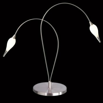 K Light J-MT2053A/2 Dimmable 20W G4 Bi-Pin Drop Glass Table Lamp with Hand Dimmer Satin Chrome with Shiny White Glasses