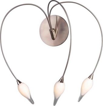 K Light J-MW2053/3 20W G4 Bi-Pin Medium 3 Drop Glass Wall Light Satin Chrome with Shiny White Glass