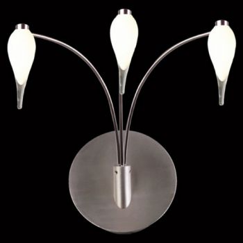 K Light J-MW2053/3A 20W G4 Bi-Pin Small 3 Drop Glass Wall Light Satin Chrome with Shiny White Glass