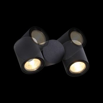 K Light JB-KLG-800/2 230v 70W GU10 Double Adjustable Wall Light Matt Black with Clear Glass