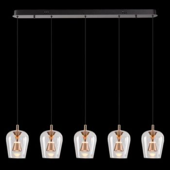 K Light K-LED-CC2-5/GD 230v 25W LED Golden Wizard Glass Pendants on a Bar Clear Glass Black and Gold